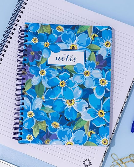 Steel Mill & Co Cute Mini Spiral Notebook, 8.25" x 6.25" Journal with Durable Hardcover and 160 Lined Pages (Forget Me Not)