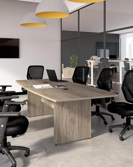 Bush Business Furniture 96-inch Office Conference Table with Wood Base, Boardroom Meeting Space for 8 Users, Modern Hickory