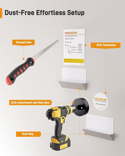 Perlegear TV in-Wall Cable Management Kit, USB and Typ C Ports Cord Hider for Wall Mount TV with Recessed Power, Includes Drill Templates, Dust Bags, Drywall Saw, Extension Cable