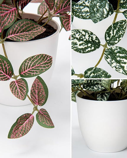 Hollyone Fake Plants 2 Packs Artificial Plants Indoor Faux Plants with White Plastic Pot Small Fake Potted Plant for Home Aesthetic Living Room Bathroom Desk Shelf Office Decor