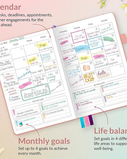 GoGirl Planner and Organizer for Women – A5 Size Weekly Planner, Goals Journal & Agenda to Improve Time Management, Productivity & Live Happier. Undated – Start Anytime, Lasts 1 Year – Peach Pink