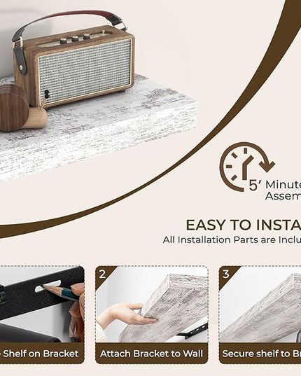 RICHFOCUS 48Inch Floating Shelves for Wall 2 Pack Shelves for Bedroom|Kitchen|Bathroom Wall Mounted Rustic Distressed Wood Floating Shelf with Invisible Brackets for Books|Storage|Decor, Rustic
