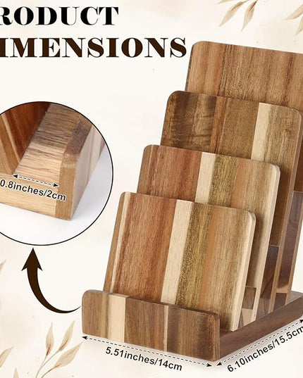 2 Pack 4 Tier Acacia Wood Brochure Holder Stand 6 x 9 inchLiterature Holder Flyer holder for 5.5 x 8.5 inch 5 x 7 inch Booklets Pamphlets Menus Magazines Multi Purpose Organizer