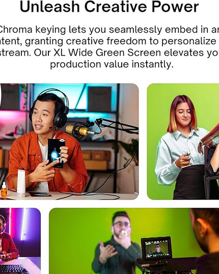 [Wide Version] Pixio Green Screen Extra Large Backdrop 78" L x 78" W - Free Standing, Portable, Collapsible, Auto-Locking Green Screen Background for Photoshoots, Filming, Streaming, TikTok, Zoom