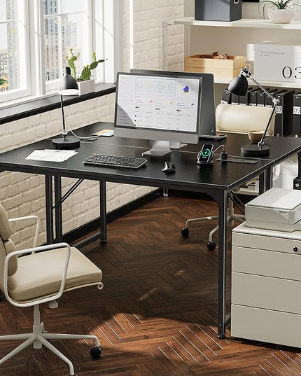 PRAISUN 47 X 20 Inch Office Computer Desk with Power Outlets and USB-C Port, Larger Gaming Desk, for Home Office, Study, Bedroom, Writing Work from Home Table, Metal Frame, Black