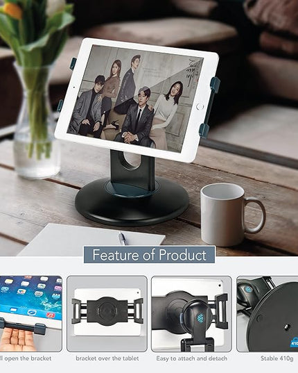EHO iPad Stand, 360° Rotating Commercial Tablet Stand, Retail Kiosk, 6"-13"(Screen) Adapter Universal Tablet Clamp Holder for iPad, iPadAir, iPadMini, Microsoft Surface, Most Tablets - White