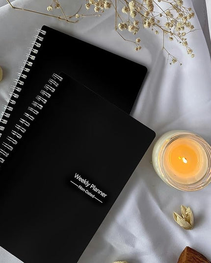 Undated Weekly Planner, Weekly Goals Notebook, A5 To Do List Planner, Habit Tracker Journal with Spiral Binding, 5.7 x 8.0 in, Black