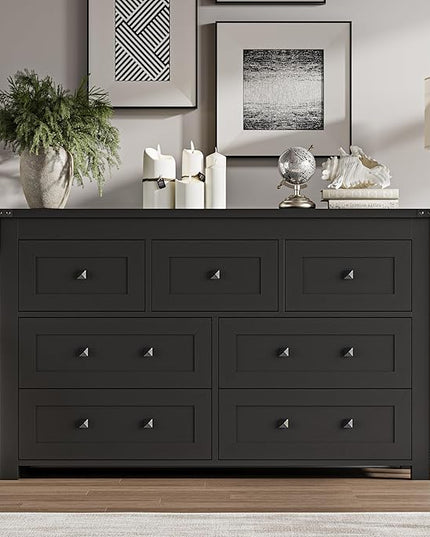 BORNOON 7-Drawer Dresser, Modern Wooden Storage Chest of Drawers, Dresser TV Stand, Wood Drawer Organizer with Metal Handles for Bedroom, Living Room, Hallway