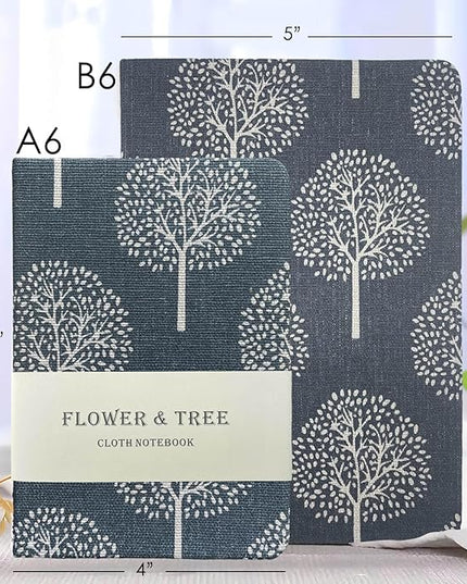 Pocket Journal, Linen Notebook, A6 Journal, 4x6, Hardcover, Lay Flat, Thick, Small, Lined Notebook & Unlined Sketchbook, The Tree of Life, Navy Blue