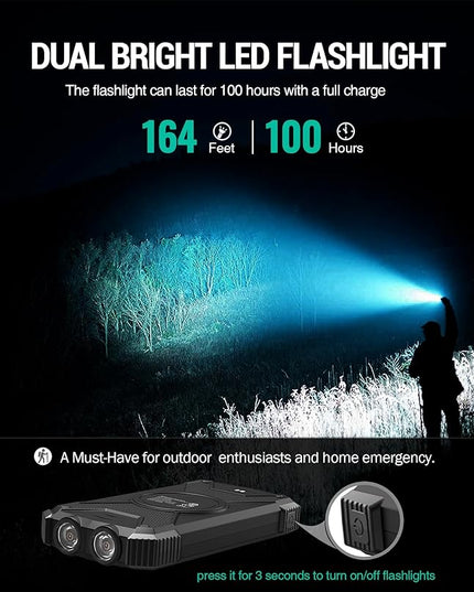 BLAVOR Solar Power Bank 10,000mAh, Portable Wireless Charger, 20W Fast Charging External Battery Pack with USB C for Cell Phones, Solar Panel Charging with Dual Flashlight for Camping