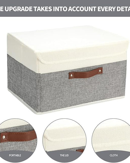 9 Pack Decorative Storage Bins Containers & Fabric Bins with Lids Storage Baskets for Shelves Drawers, Desktop, Closet, Playroom, Classroom, Office, Bedroom, Home, Garage (white/grey, 14.9X10X10)