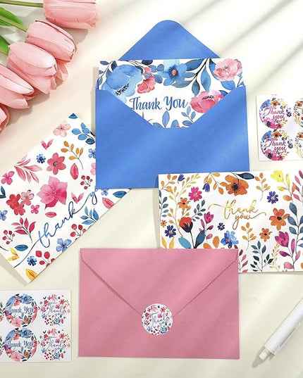 Thboxes 36 Pack Thank You Cards with Envelopes, 4x6 Inch Thank You Cards with Envelopes & Stickers, Greeting Card for Birthday, Wedding, Baby Shower, Bridal Shower, Thanksgiving, Christmas