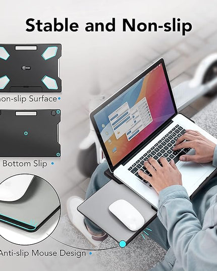 EHO Laptop Lap Desk with Retractable Mouse Pad, Portable Ergonomic Lap Pad with Heat Shield and Foldable Stopper, Lightweight Travel Lapdesk Fits up to 16" Laptops, Bed Sofa or Work Use