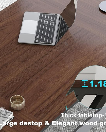 LVB Walnut Large Office Desk, Modern Long Wood Metal Computer Desk, Industrial Rustic Double Workstation Desk for Two People, Vintage PC Executive Work Study Writing Computer Table for Home, 78.7 in