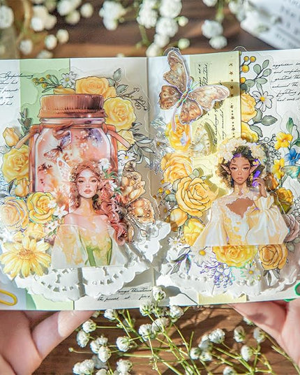 AuriicLeaf Spring Flower Girls PET Stickers Set, 60Pcs Fairy Character Stickers with Holographic Effect for Journaling, Scrapbooking, and DIY Crafts