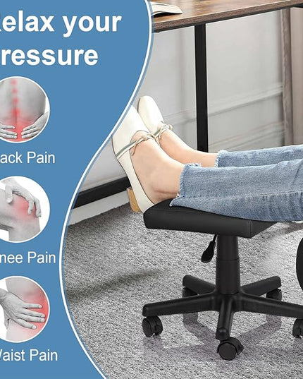 Footrest Stool Under Desk Adjustable Height Footrest Ottoman Ergonomic Foot Stool with Wheels 360° Rolling for Home Office (Black-1)