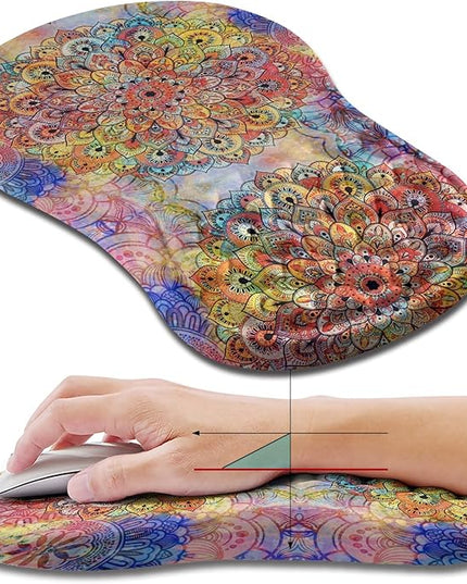 Hokafenle Ergonomic Mouse Pad Wrist Support, Wrist Rest Mousepad for Carpal Tunnel Pain Relief with Integrated Memory Foam Slope Massage Bulge (11.8x7.9 inch,Mandala