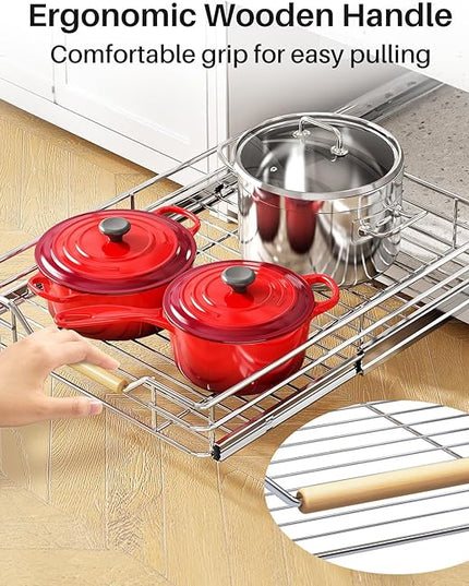 Pull out Cabinet Organizer, 15"W X 21"D, Heavy Duty Smooth Sliding Under Cabinet Shelves for Pots and Pans, Full-Extension Roll out Drawers, Slide out Organization for Home Kitchen Pantry