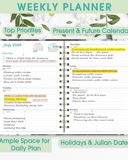Ymumuda 2026 Planner, Daily Weekly and Monthly Planner，Jan 2026 - Dec 2026, 8.4" x 6.3", 2026 Calendar Planner Book with Tabs, Spiral Notebook with Inner Pocket for Office Home School Supplies