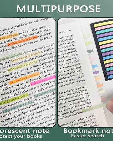Potanro Sticky Tabs 2300 Pcs Translucent 10 Sheets Highlighter Book Tape Long Highlighting Sticky Tabs for Annotating Books, Aesthetic Office Suppliesbook for Annotating Books