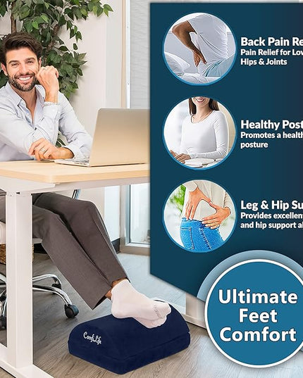 ComfiLife Foot Rest for Under Desk at Work – Adjustable Height Memory Foam Foot Stool for Under Desk, Office Chair & Gaming Chair – Ergonomic Footrest for Back & Hip Pain Relief (Navy)