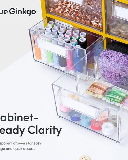Blue Ginkgo Large 12-Drawer Cabinet – Stackable Clear Organizer for Hardware, Beads, Plastic Bricks, Office, and Craft Storage (Made in Korea, Gray)