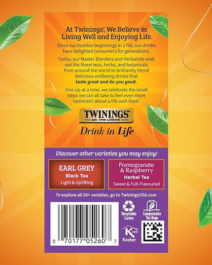 Twinings Blackcurrant Breeze Black Tea Individually Wrapped Bags, 20 Count (Pack of 6), Sweet, Tangy Taste, Caffeinated, Enjoy Hot or Iced, 120 Teabags