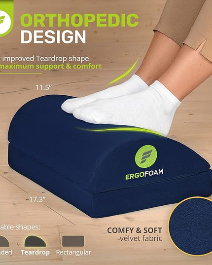 ErgoFoam Foot Rest - Chiropractor-Endorsed Orthopedic Teardrop Design 2in1 Adjustable Premium Under Desk Footrest for Lumbar, Back, Knee Pain (Navy Blue)