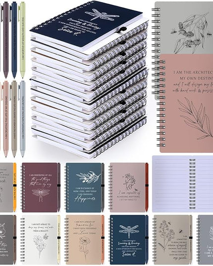 Kosiz 24 Pcs/12 Set Positive Affirmation Gifts Gratitude Spiral Notebooks with Pens Motivational Encouragement Notepads Daily Affirmations Journal for Women Valentine Galentine Gifts (Simple)