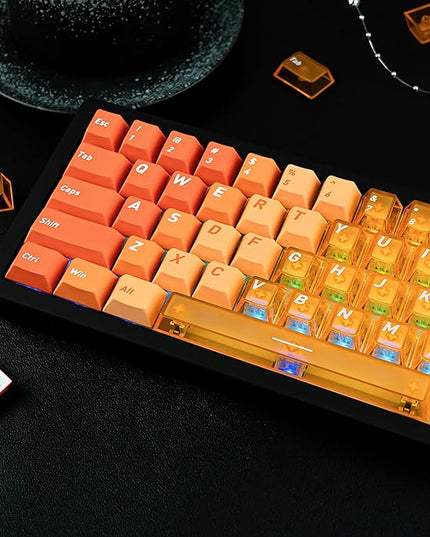Custom PBT Transparent Keycaps, Minimalist Gradient Orange PC Keycap, Crystal Custom Key Caps 160 Keys Cherry Profile Keycap Set for Cherry Gateron MX Switches Mechanical Keyboard