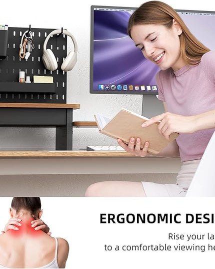 Monitor Stand Riser,Computer Monitor Stand with DIY Pegboard and drawer for Laptop,PC,Computer,Printer,Walnut Finish