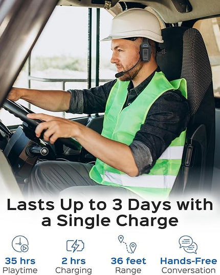 Philips Trucker Bluetooth Headset with Mic, Wireless Single Ear Trucker Headset with AI Noise-Canceling Microphone & Mute Button, All Day Extended Playtime, Headphones for Truck Drivers, Home, Office