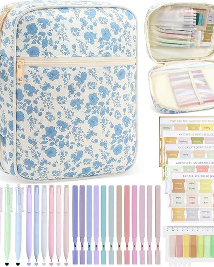 Lestp Bible Cover Case Study Supplies for Women Gifts Large Bible Cover with Highlighters Pens Tabs Cute Quilted Carrying Case Journal Kit Accessories Christian Gifts Sticky Notes A
