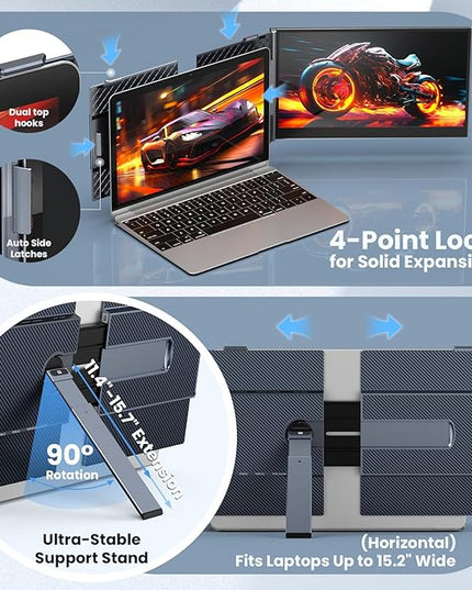 UK BONITOYS Laptop Screen Extender, 14" Ultra-Thin & Lightweight Portable Monitor, 1080P FHD IPS Second Screen, Plug and Play, Laptop Monitor Extender Compatible for Mac/Win Laptops 13-17 Inch