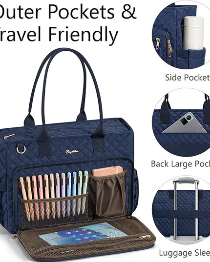 Teacher Bags for Women, 15.6 inch Laptop Work Tote Nurse Bible Bag Quilted Shoulder Handbag for Work, Daily, School, Travel