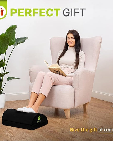ErgoFoam Chiropractor-Endorsed Orthopedic Teardrop Design 2in1 Adjustable Under Desk Foot Rest for Lumbar Back Knee Pain (Black)