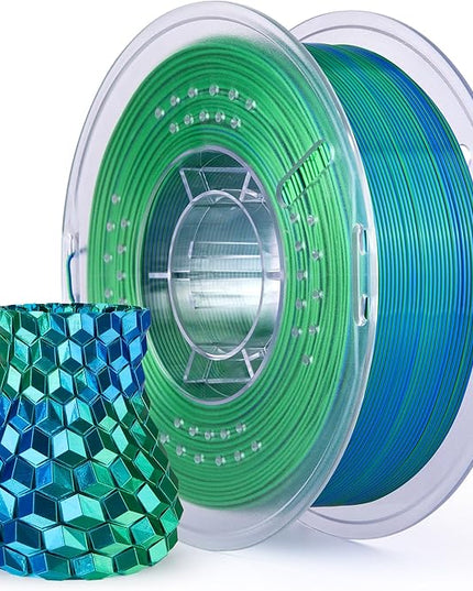 ELEGOO Silk PLA Filament 1.75mm Dual Color Blue Green 1KG, Shiny 3D Printer Filament Dimensional Accuracy +/- 0.05mm, 1kg Spool(2.2lbs) Fits for Most FDM 3D Printers
