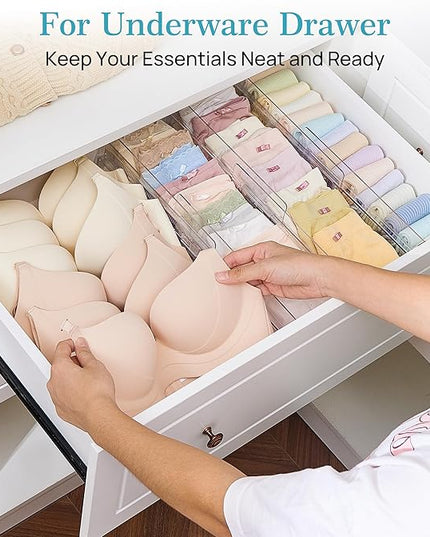 Vtopmart 4 Pack Drawer Dividers for Clothes, 4" High 10.2"-16.5" Adjustable Expandable Dresser Drawer Organizer, Clear Plastic Separators for Dresser, Baby Clothing, Underwear, Cosmetic, Toiletries