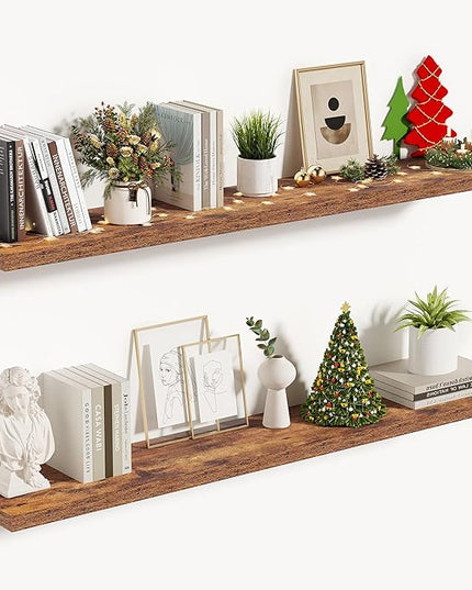 Vivelove 10 Inch Deep Floating Shelves 48 inch Long, 47.2 x 10 Wide Wall Shelves with Invisible Brackets, for Bedroom Bathroom Living Room Kitchen Office, Farmhouse Home Decor, Set of 2, Rustic Brown
