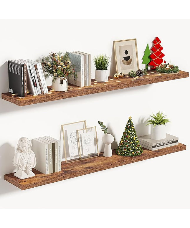 Vivelove 10 Inch Deep Floating Shelves 48 inch Long, 47.2 x 10 Wide Wall Shelves with Invisible Brackets, for Bedroom Bathroom Living Room Kitchen Office, Farmhouse Home Decor, Set of 2, Rustic Brown