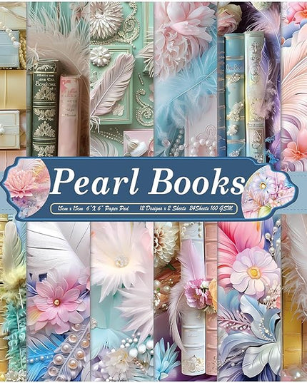 Scrapbook Paper,24 Sheets 6"x 6" Decorative Papers,Single-Sided Vivid Origami Decoupage Paper for Card Making,DIY Album, Hand Account & Travel Diary Craft Projects,Pearl Books