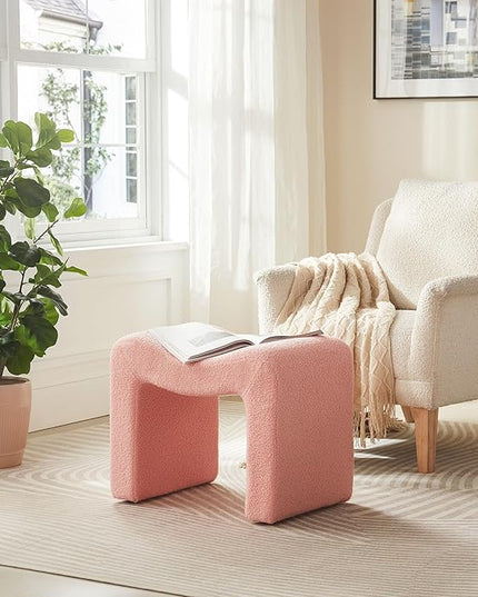 Vanity Stool Foot Rest Small Footstool Ottoman Chair Seating Backless Modern Teddy Velvet Ottoman for Makeup Room Living Room Bedroom Entryway,(Single 1) Pink