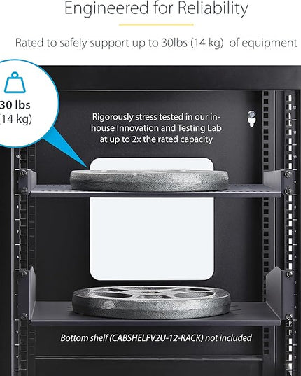StarTech.com 1U Vented Server Rack Shelf, 16in (40cm) Mounting Depth, Cantilever Tray, Heavy-Duty Steel, 30lb/14kg Capacity