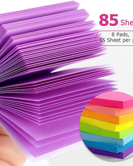 Eastern Wolf 8 Pads Sticky Notes 3x3 Self-Stick Notes 8 Bright Multi Colors Purple Sticky Notes, 85 Sheet/Pad