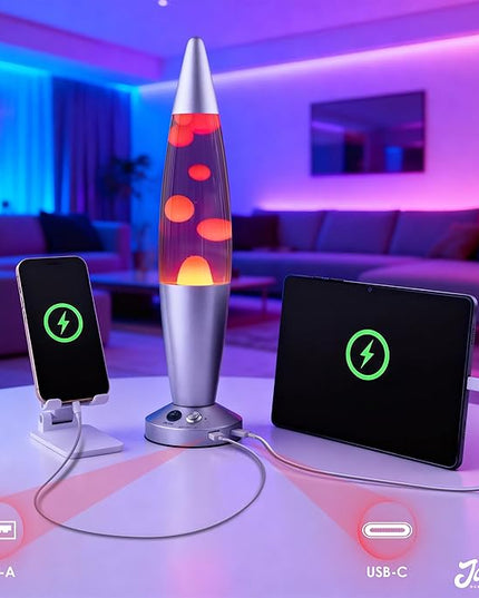 JAMBO Upgraded Motion Lamp – 16" Purple Liquid, Yellow Wax – USB Ports, Timer – Night Light for Adults, Teens, Kids – Bedroom, Living Room, Office Décor Lamp