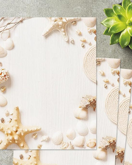 Current Beach Frame Letter Paper - Spring Stationery Papers With Decorative Beach Border, Printable Holiday, Wedding & Bridal Shower, & Invitation Sheets, Set of 25, 8 1/2" x 11"