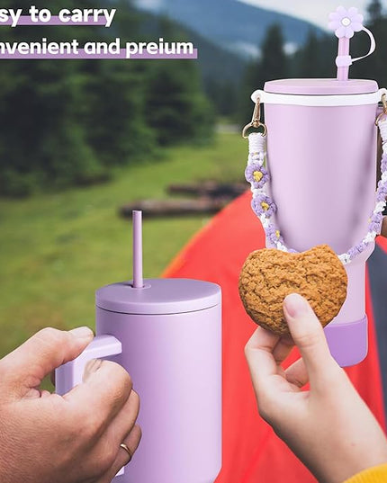 40 oz Tumbler with Handle Straw and Accessories, Drop & Abrasion Resistant, Vacuum Double-Layer Insulation, Ideal for Camping, Fitness, Outdoor Use