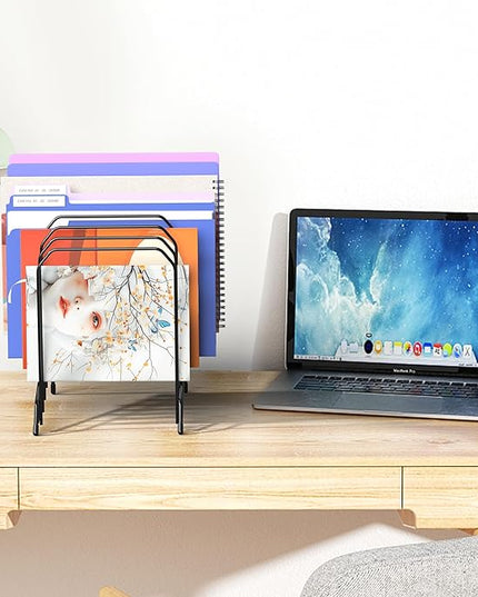 Incline Metal Desk Magazine Folder Holder, Sorter Desk File Organizer with 8-Section Vertical Compartments Rack File Organizer for Office, Home, School