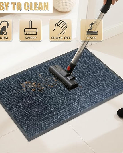 Front Door Mat,4'x5'Indoor Outdoor Door Mat,Heavy Duty Durable Welcome,Commercial Floor Mats Inside Outside Entrance, Waterproof All-Season, All-Weather Non Slip Backing Doormat for Entryway,Black