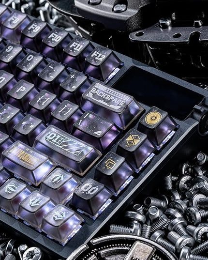 Frosted Clear Keycaps Cyberpunk Ruins Transparent 120 Keys PC Material Metal Pad Print Shine Through for Mechanical Keycaps 60 75 100 Percent Mechanic Keyboard
